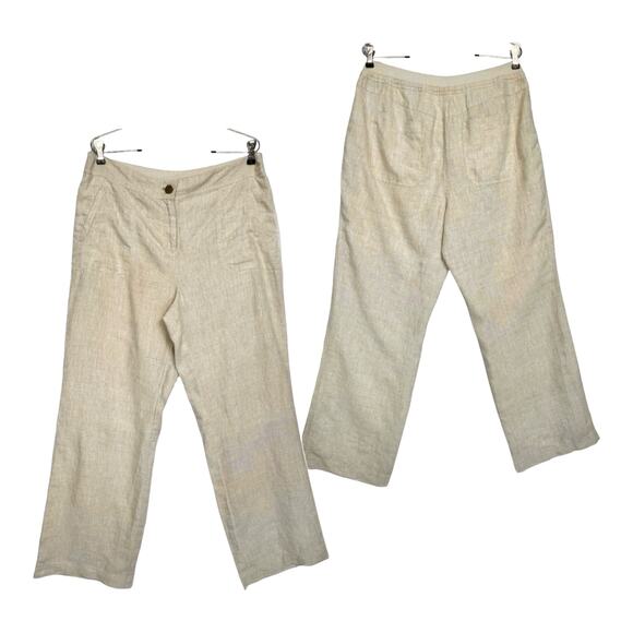 Chicos Linen High Rise Wide Leg Pants Size 2/L Oatmeal Pockets Coastal Lagenlook - Picture 1 of 12